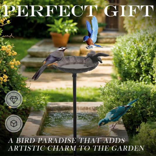 Linton Arts Cast Iron Standing Bird Feeder, 38.97" Outdoor Shell-Shaped with Decorative , Rust-Resistant Heavy Duty Bird Feeder for Garden, Yard, Patio