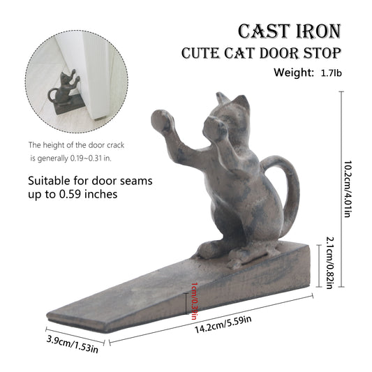 Cat-Shaped Door Stopper for Indoor Use - Non-Scratch Heavy Duty 2.5LB Vintage Cast Iron Cat Door Stopper, Retro-Style Home Accessory for Secure Door Holding