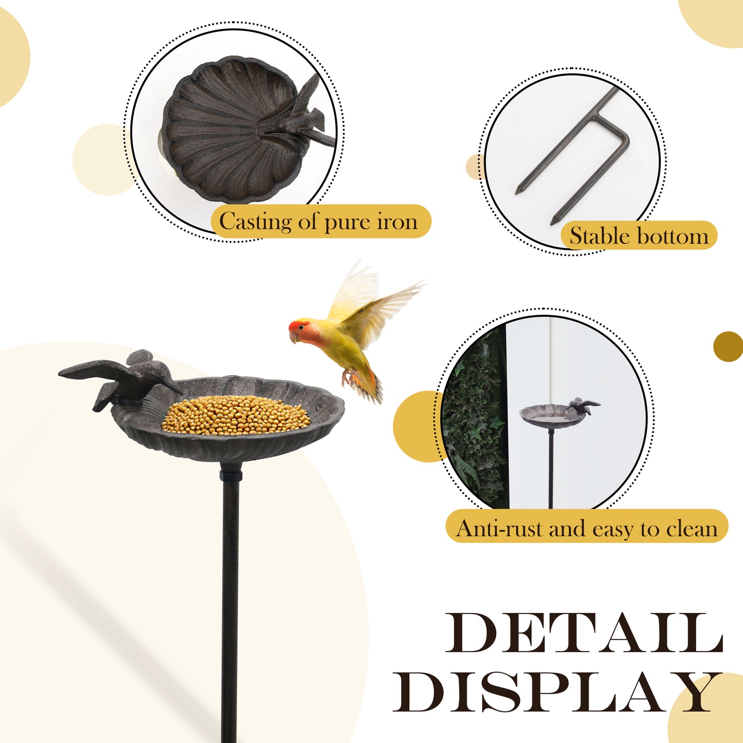 Linton Arts Cast Iron Standing Bird Feeder, 38.97" Outdoor Shell-Shaped with Decorative , Rust-Resistant Heavy Duty Bird Feeder for Garden, Yard, Patio