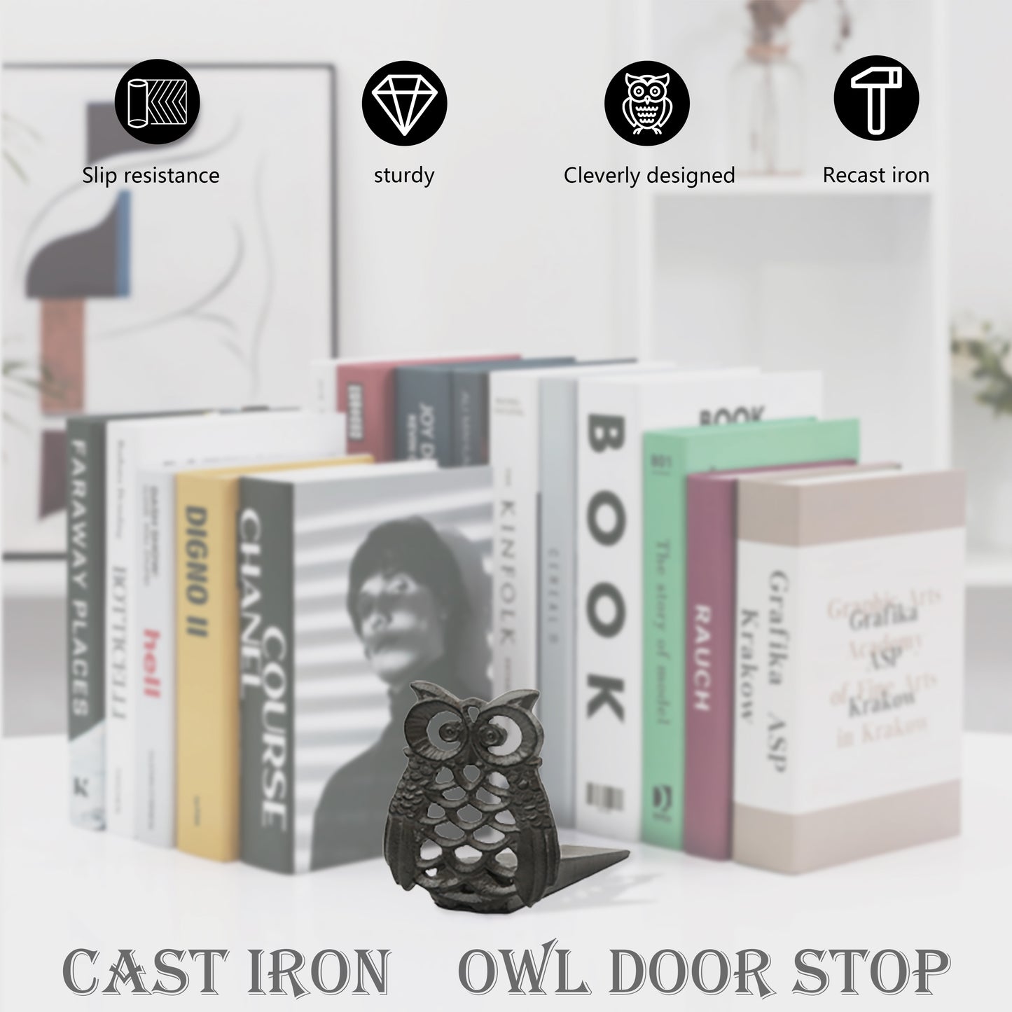 Linton-Cute Owl Iron Door Stop - Heavy Duty Door Stop, Fun Door Stoppers & Functional with Anti-Slip Base - Ideal for Home & Office (Wall Protector Provided)