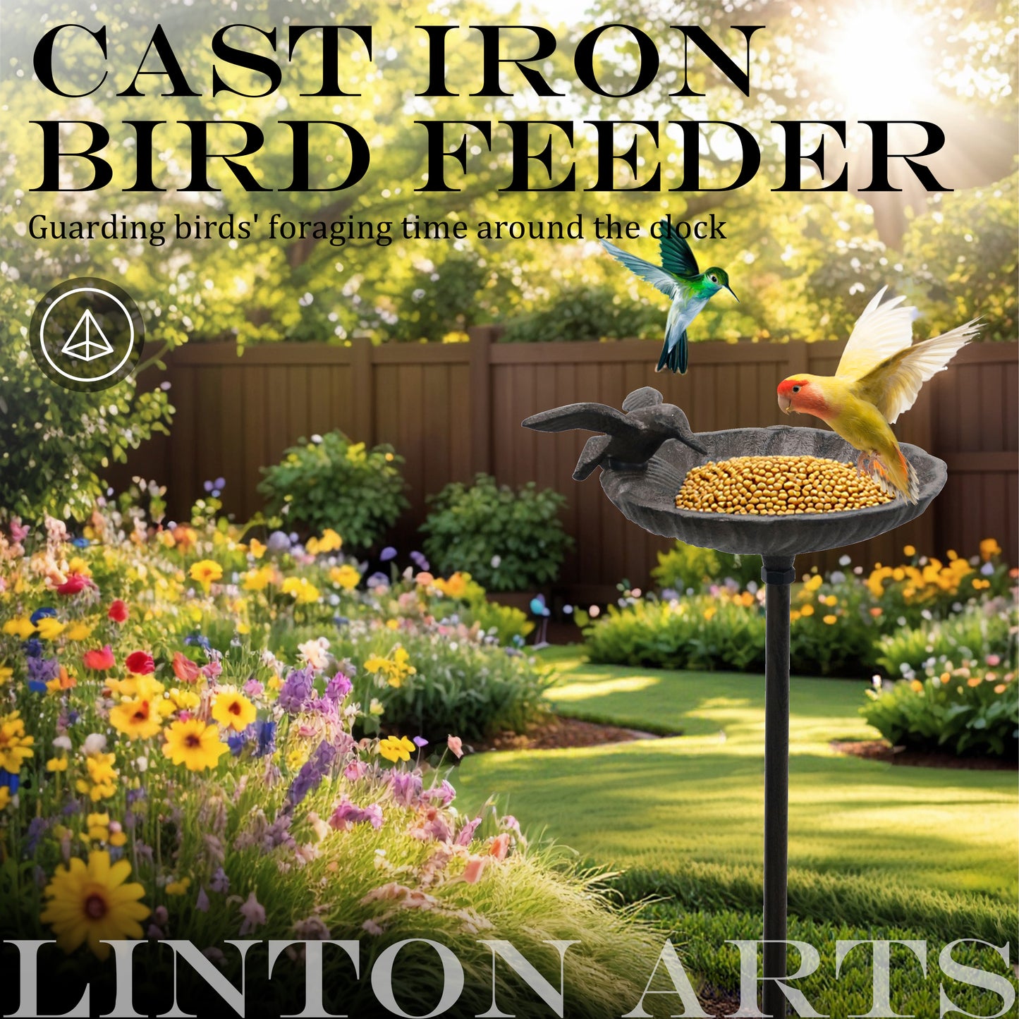 Linton Arts Cast Iron Standing Bird Feeder, 38.97" Outdoor Shell-Shaped  with Decorative , Rust-Resistant Heavy Duty Bird Feeder for Garden, Yard, Patio