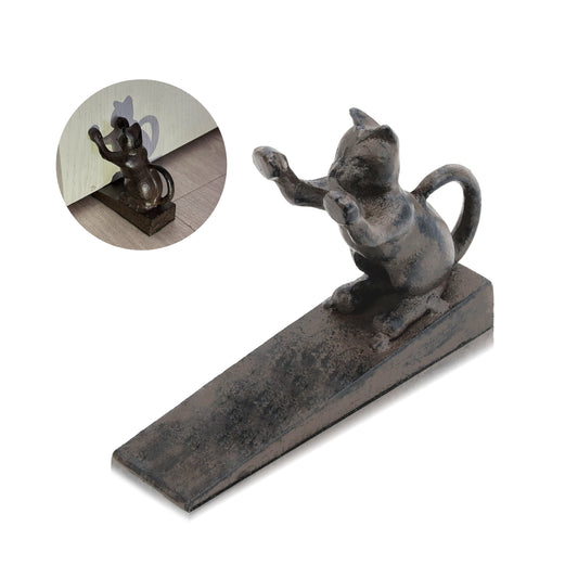 Cat-Shaped Door Stopper for Indoor Use - Non-Scratch Heavy Duty 2.5LB Vintage Cast Iron Cat Door Stopper, Retro-Style Home Accessory for Secure Door Holding