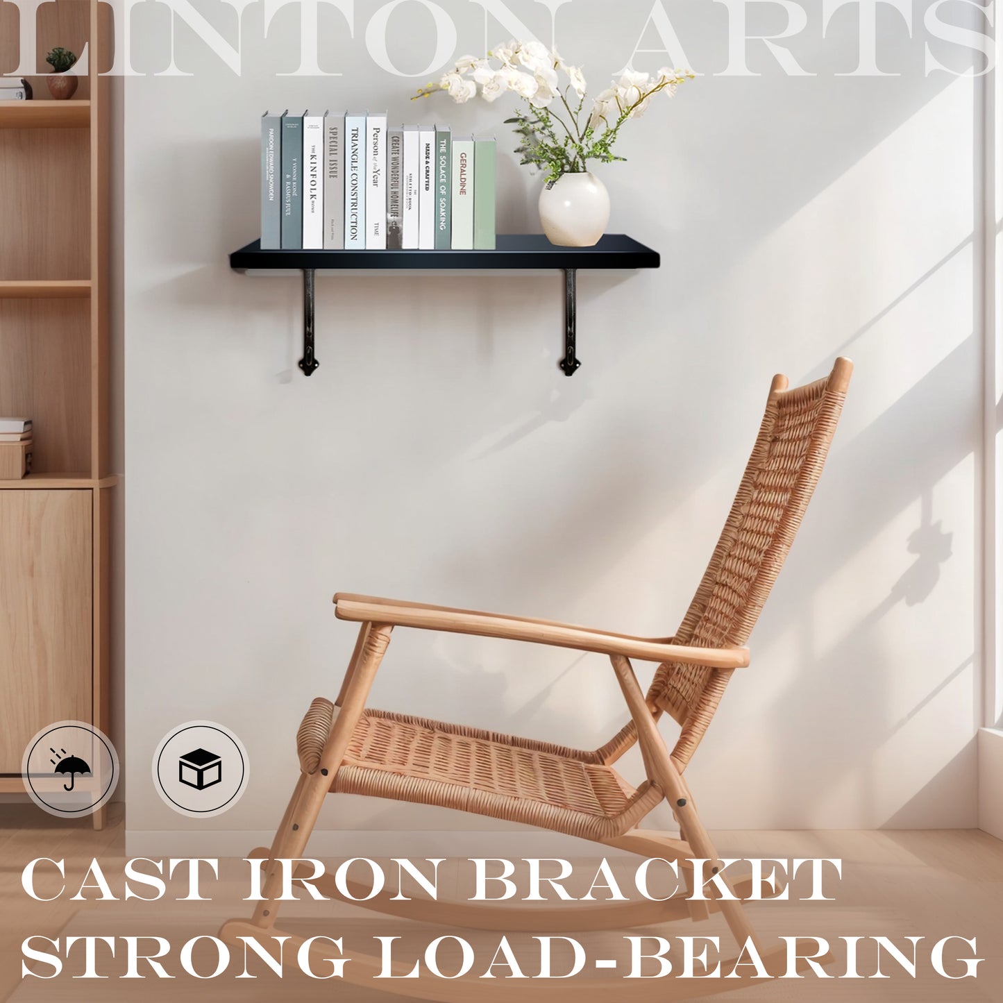 Linton Arts 2 Pack Decorative Metal Shelf Brackets, 7.16" x 8.77" Cast Iron Floating Shelf Bracket for Shelves, Decorative Wall Brackets for Wall Mounted Shelves, Hardware Included