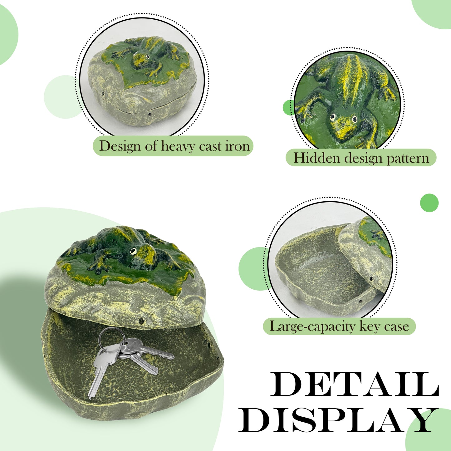 Linton Arts Cast Iron Key Hider, Frog  Hide-a-Key Holder, Outdoor Statue Ornament for Garden Yard Patio, Jewelry Trinkets Box for Key, Ear Studs, Ring, Paper Clip , 4.84"x4.4"x2.59"