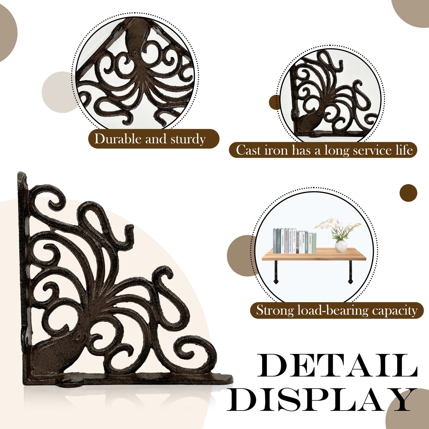 Linton Arts 2 Pack Decorative Metal Shelf Brackets, 7.16" x 8.77" Cast Iron Floating Shelf Bracket for Shelves, Decorative Wall Brackets for Wall Mounted Shelves, Hardware Included