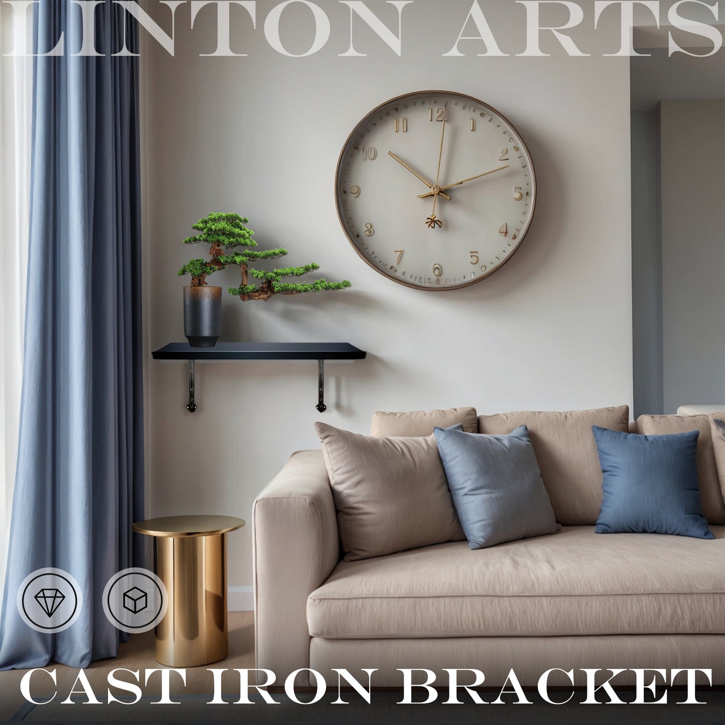 Linton Arts 2 Pack Decorative Metal Shelf Brackets, 7.16" x 8.77" Cast Iron Floating Shelf Bracket for Shelves, Decorative Wall Brackets for Wall Mounted Shelves, Hardware Included