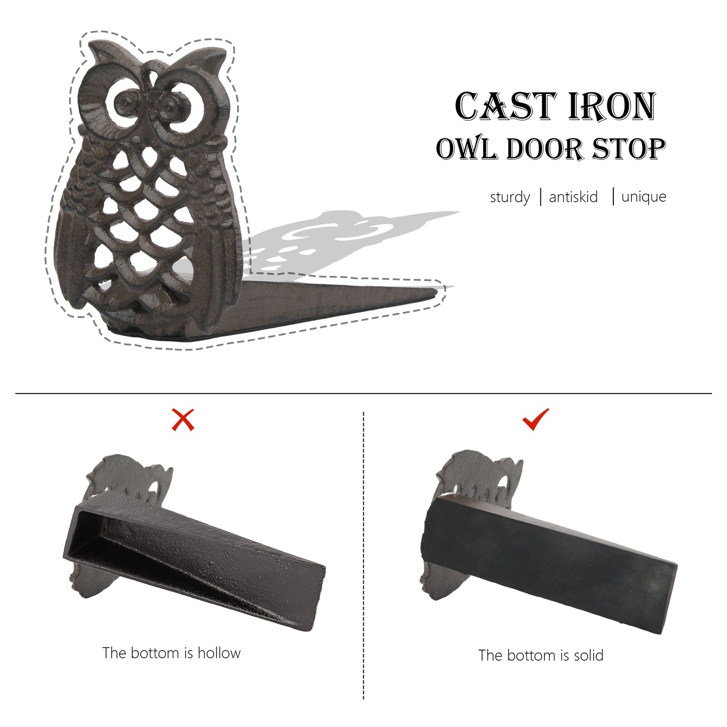 Linton-Cute Owl Iron Door Stop - Heavy Duty Door Stop, Fun Door Stoppers & Functional with Anti-Slip Base - Ideal for Home & Office (Wall Protector Provided)