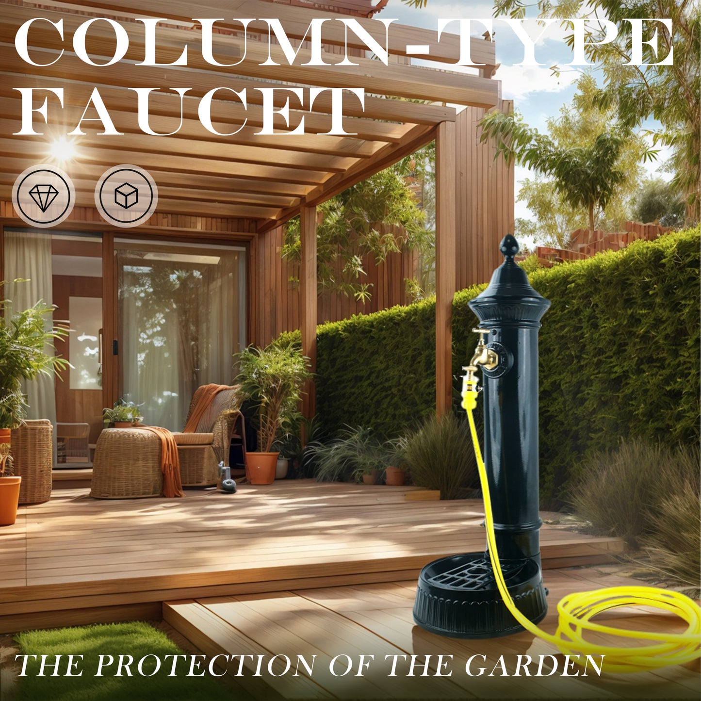 Linton Cast Iron Outdoor Water Column with Faucet, Freestanding Floor Mounted Hydrant Water Tap, Garden Hydrant With Faucet Retro Water Column for Garden Farm Pasture Backyard Irrigation Washing