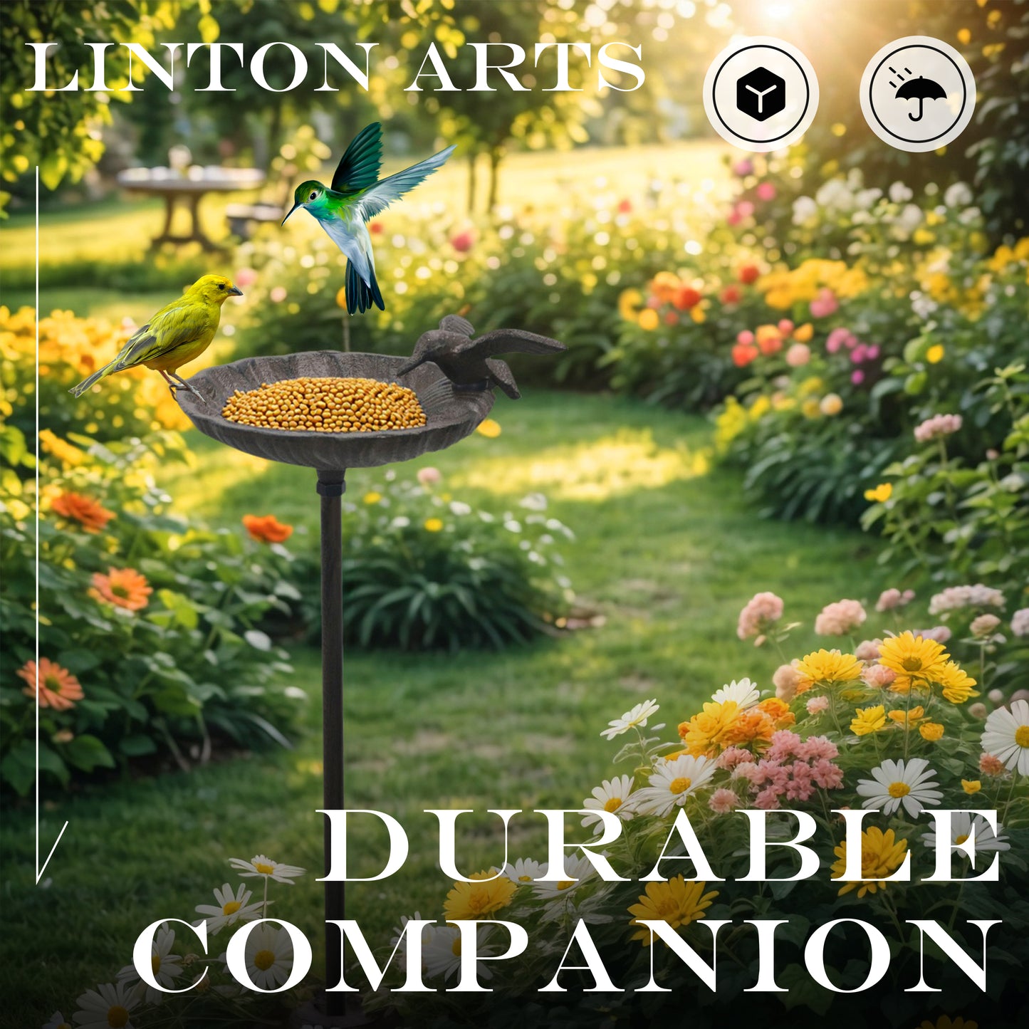 Linton Arts Cast Iron Standing Bird Feeder, 38.97" Outdoor Shell-Shaped  with Decorative , Rust-Resistant Heavy Duty Bird Feeder for Garden, Yard, Patio