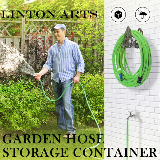 Linton Arts Garden Hose Holder Wall Mount – Heavy Duty Cast Iron Hose Hanger, Vintage Decorative Hose Holder for Outside Wall, Patio, Yard, or Villa (10.62"x6.92"x5.98")