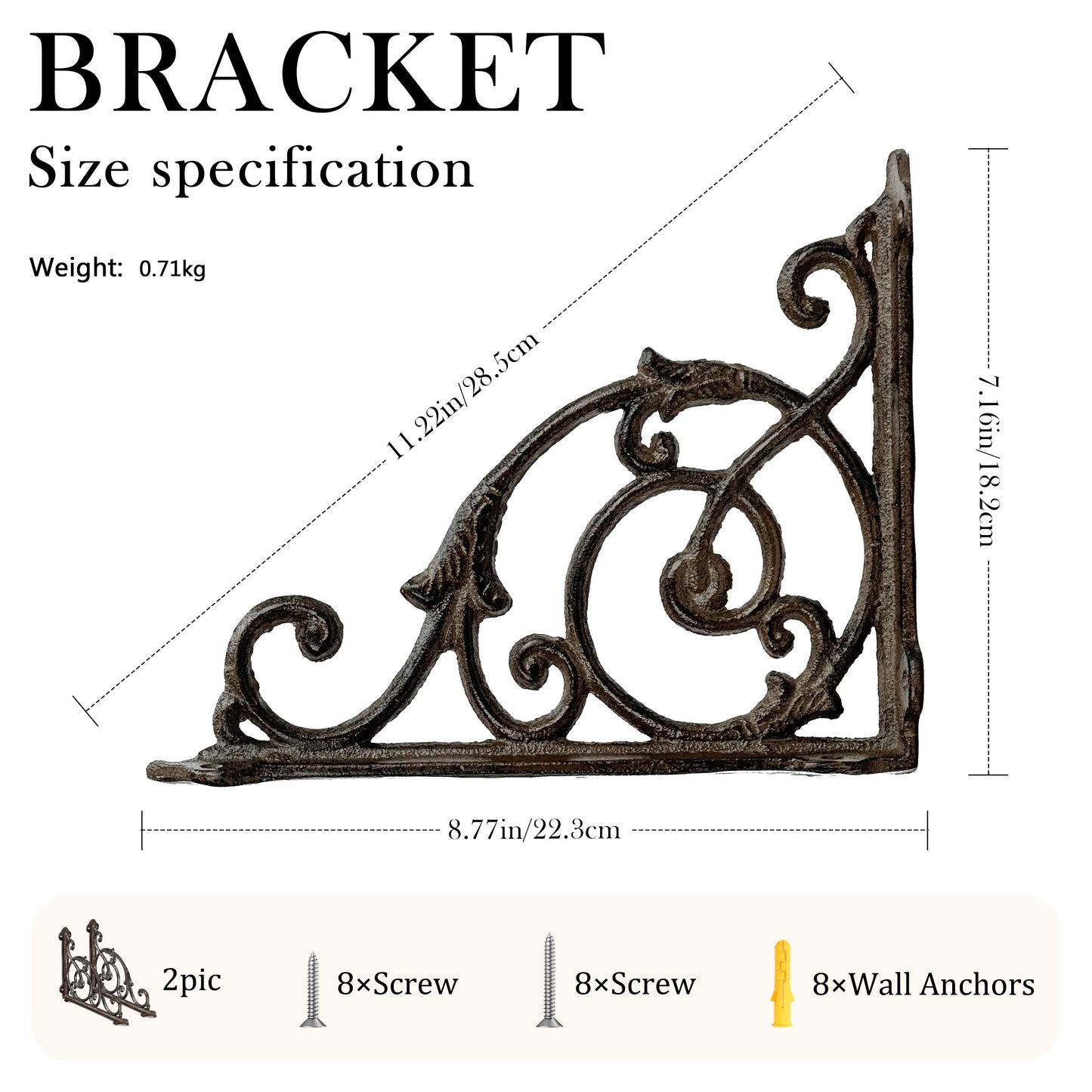 Linton Arts 2 Pack Decorative Metal Shelf Brackets, 7.16" x 8.77" Cast Iron Floating Shelf Bracket for Shelves, Decorative Wall Brackets for Wall Mounted Shelves, Hardware Included