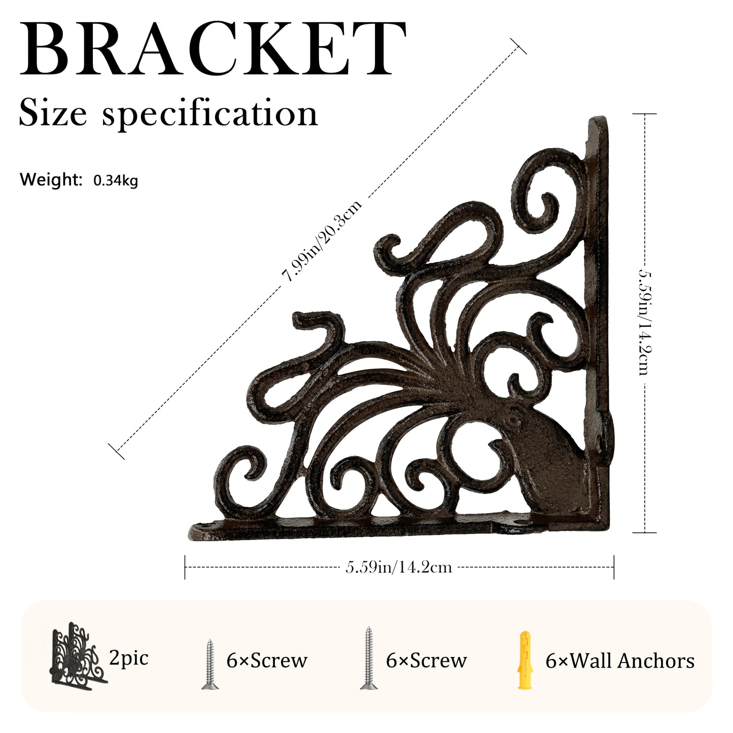 Linton Arts 2 Pack Decorative Metal Shelf Brackets, 7.16" x 8.77" Cast Iron Floating Shelf Bracket for Shelves, Decorative Wall Brackets for Wall Mounted Shelves, Hardware Included