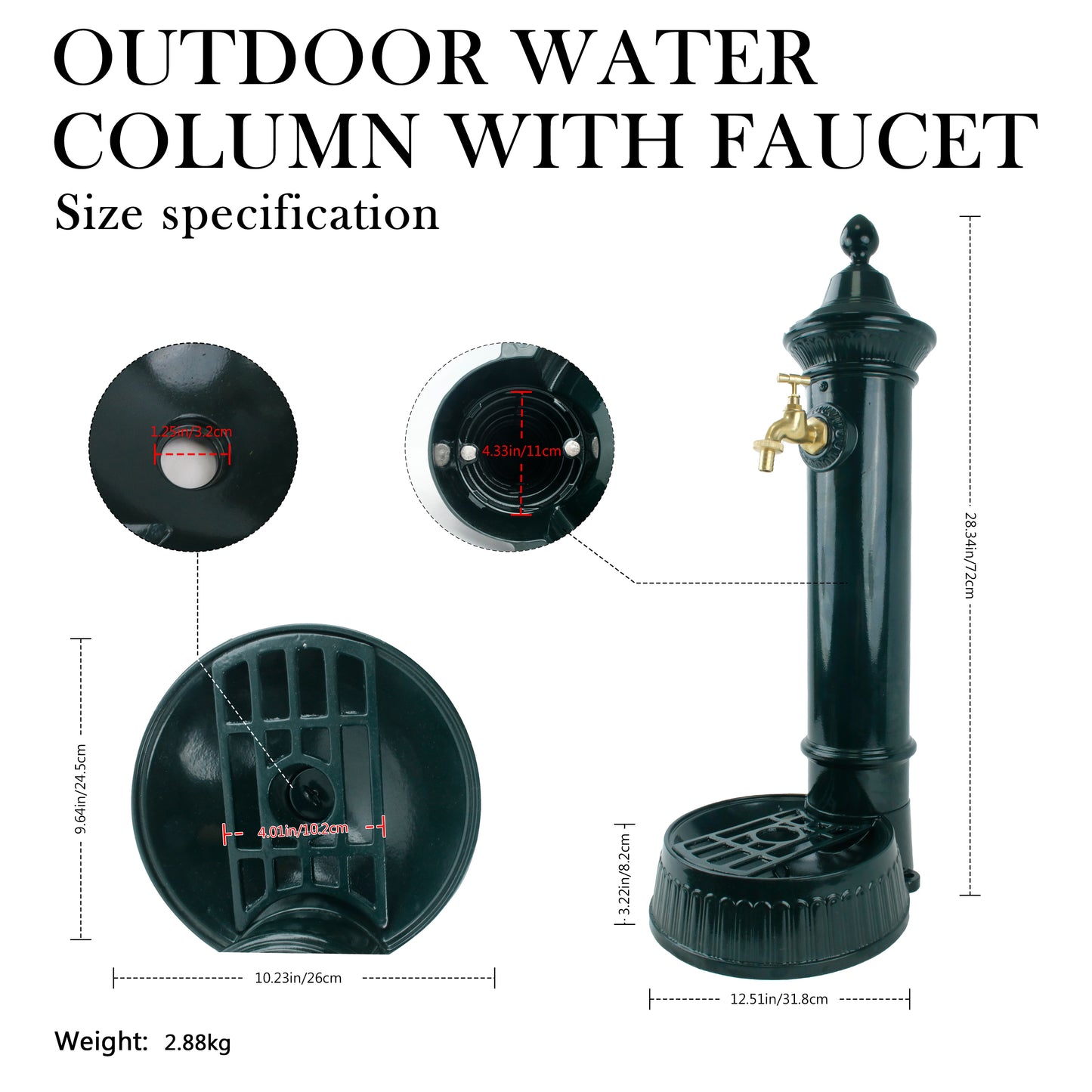 Linton Cast Iron Outdoor Water Column with Faucet, Freestanding Floor Mounted Hydrant Water Tap, Garden Hydrant With Faucet Retro Water Column for Garden Farm Pasture Backyard Irrigation Washing