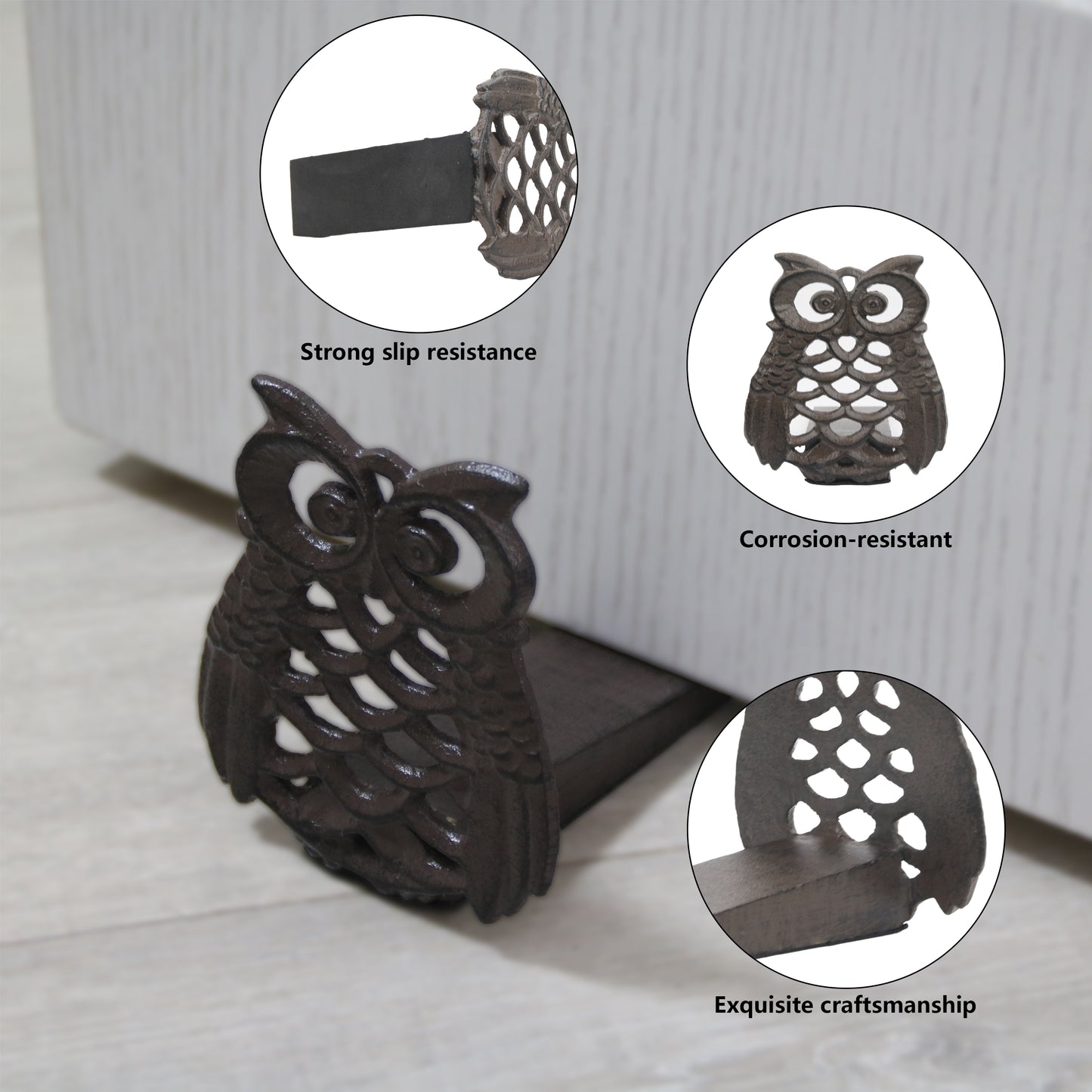 Linton-Cute Owl Iron Door Stop - Heavy Duty Door Stop, Fun Door Stoppers & Functional with Anti-Slip Base - Ideal for Home & Office (Wall Protector Provided)