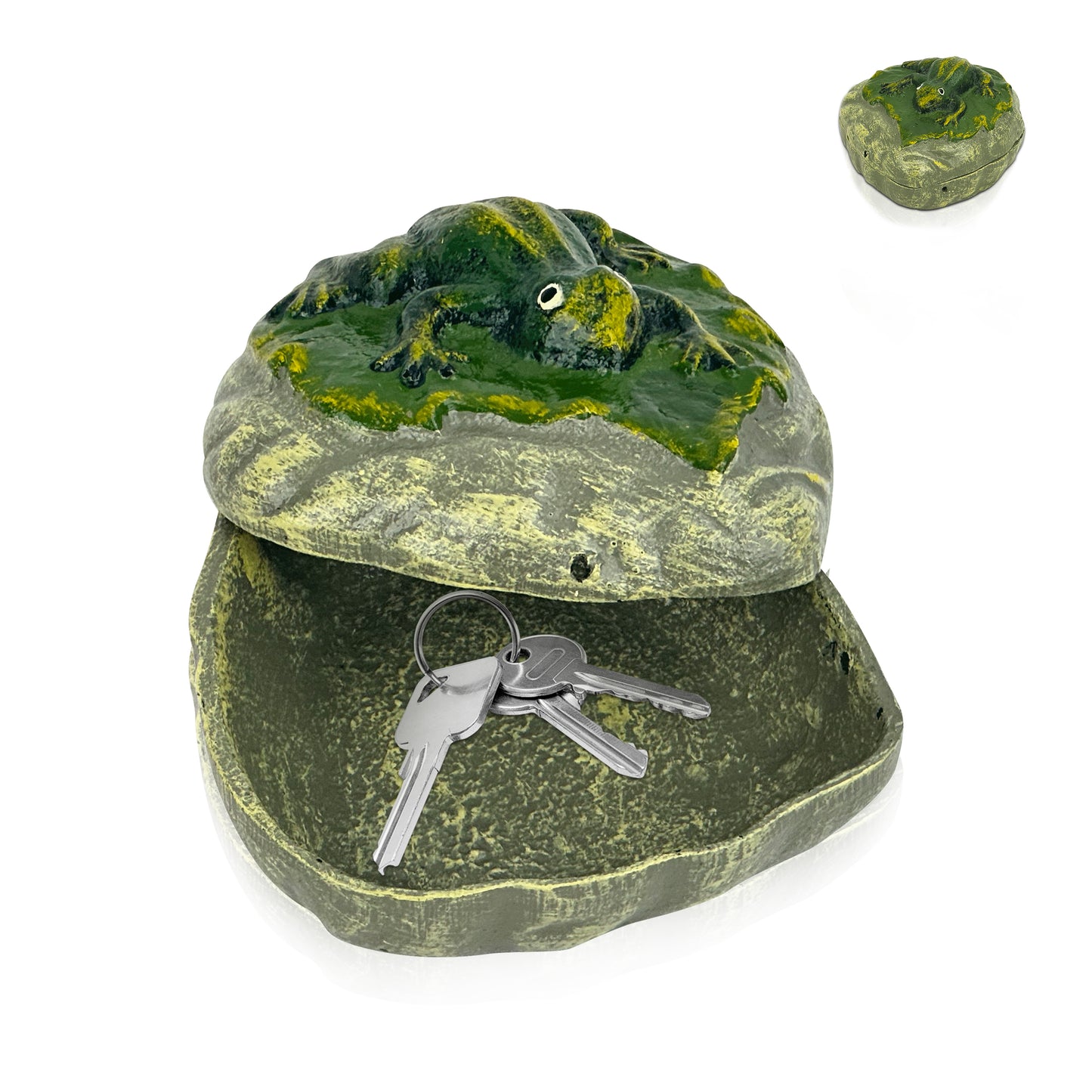 Linton Arts Cast Iron Key Hider, Frog  Hide-a-Key Holder, Outdoor Statue Ornament for Garden Yard Patio, Jewelry Trinkets Box for Key, Ear Studs, Ring, Paper Clip , 4.84"x4.4"x2.59"