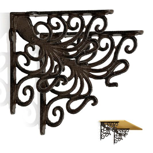 Linton Arts 2 Pack Decorative Metal Shelf Brackets, 7.16" x 8.77" Cast Iron Floating Shelf Bracket for Shelves, Decorative Wall Brackets for Wall Mounted Shelves, Hardware Included