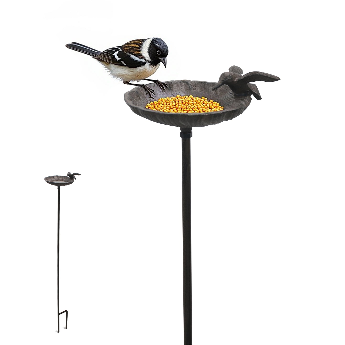 Linton Arts Cast Iron Standing Bird Feeder, 38.97" Outdoor Shell-Shaped  with Decorative , Rust-Resistant Heavy Duty Bird Feeder for Garden, Yard, Patio