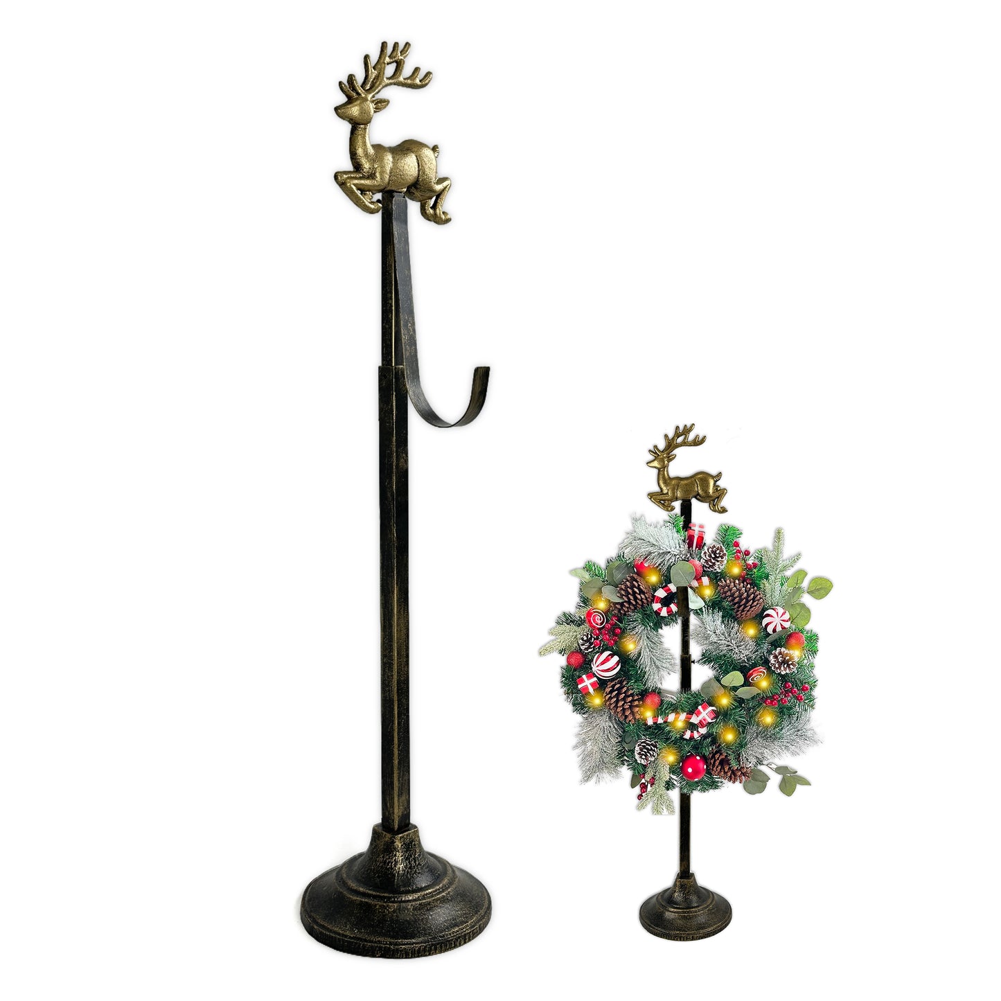  Adjustable Cast Iron Reindeer Wreath Stand 
 Front Door Wreath Hanger & Display Hook 