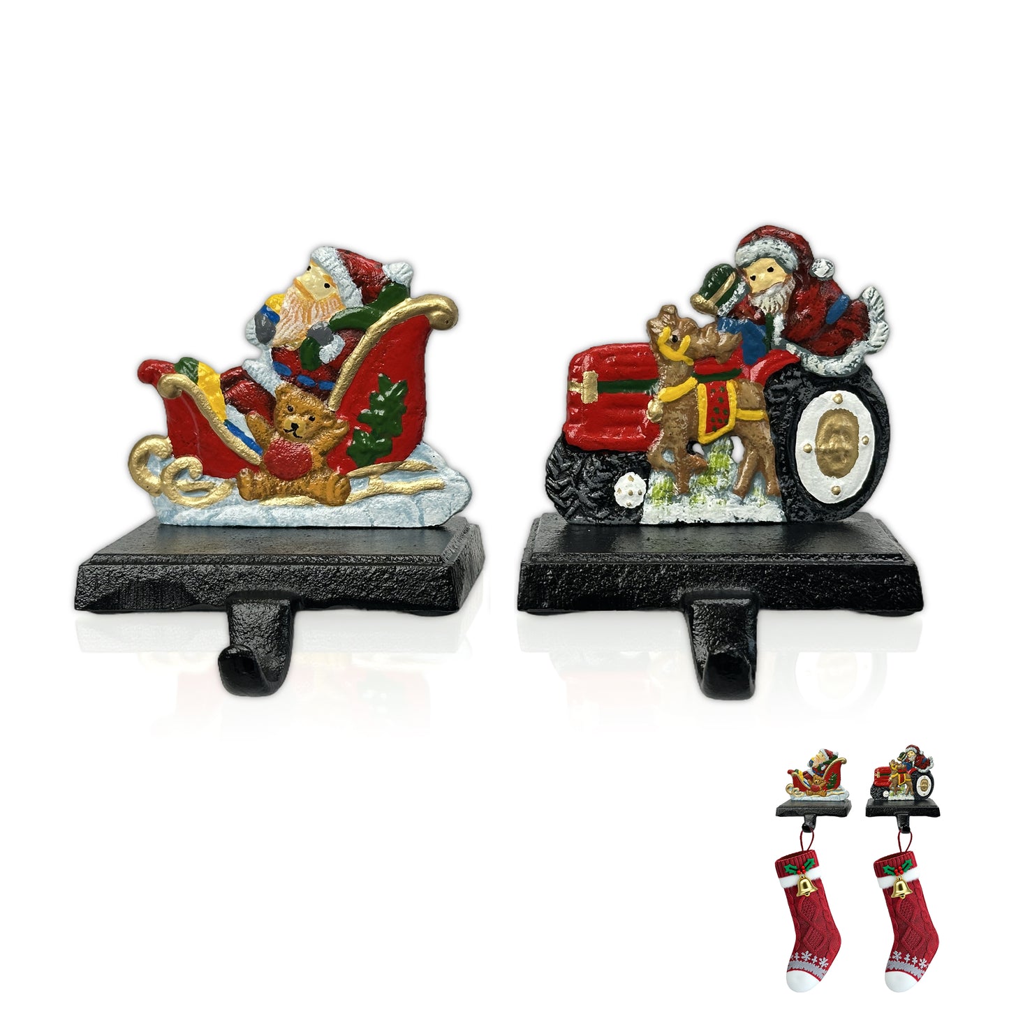 Cast Iron Christmas Stocking Holders for Mantle, 
Santa Claus Weighted Stocking Holder with Non-Slip Base