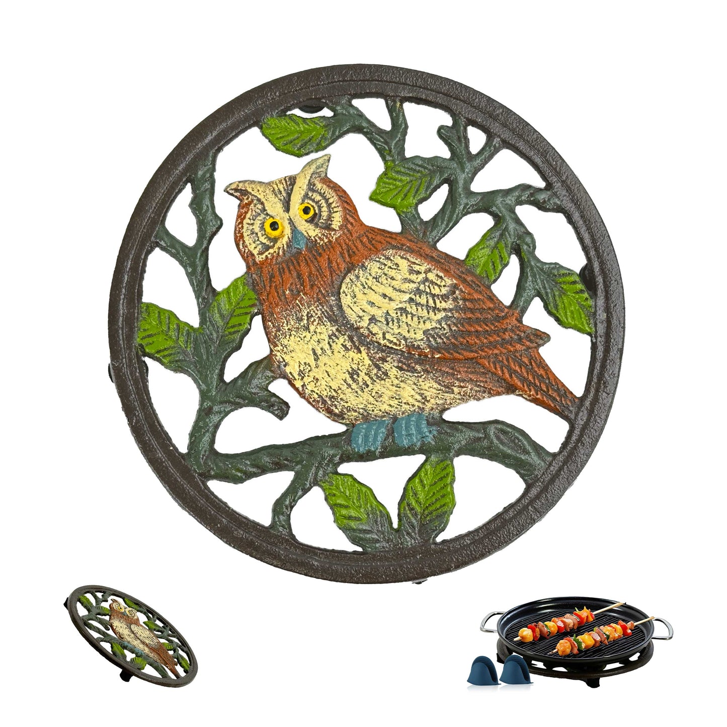 Cast Iron Decorative Trivet for Hot Dishes,
Owl Metal Trivet for Hot Pots and Pans with Heat-Resistant Design,