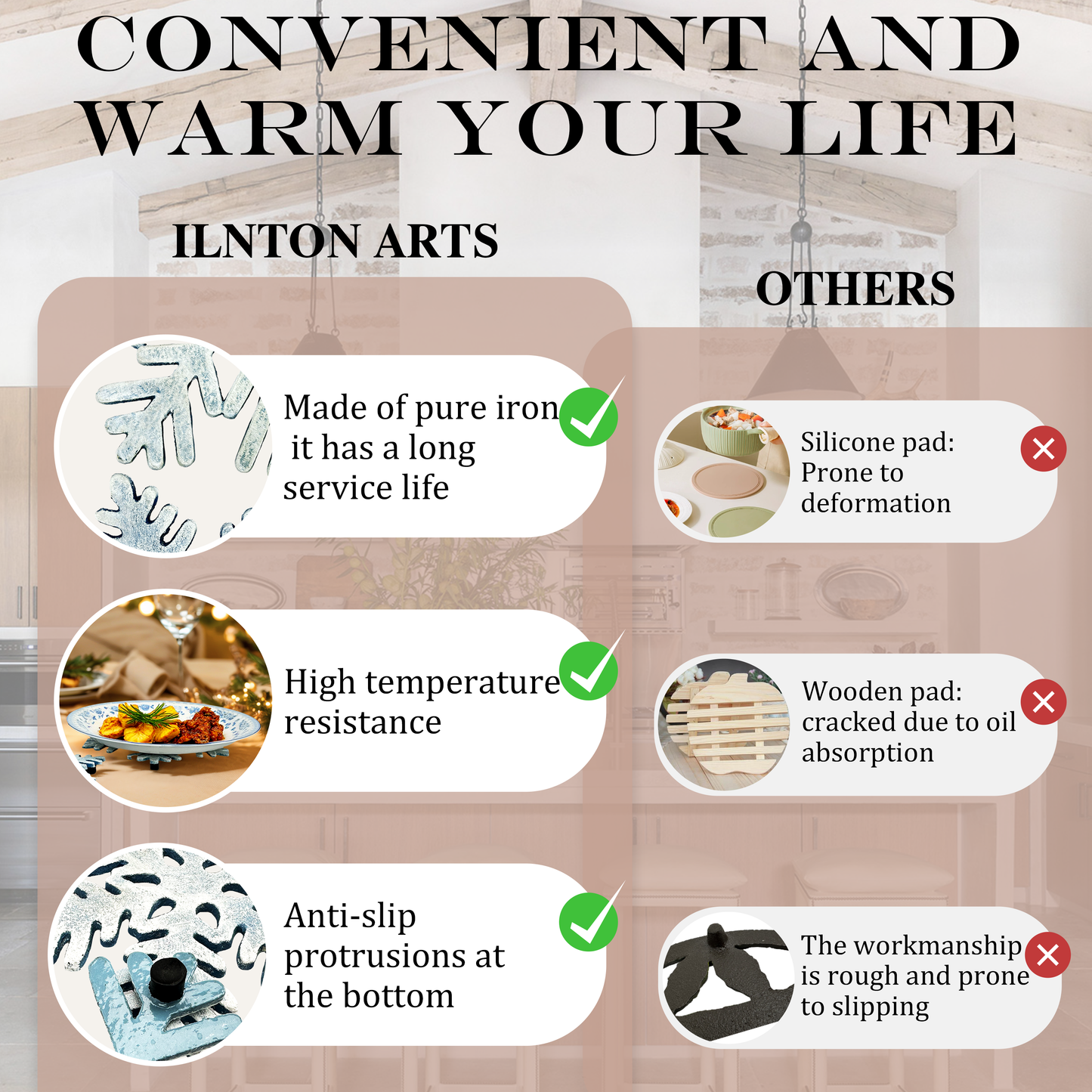 Cast Iron Trivet, 
Metal Trivet for Hot Dishes, 
Snowflakes Trivets for Hot Pots and Pans