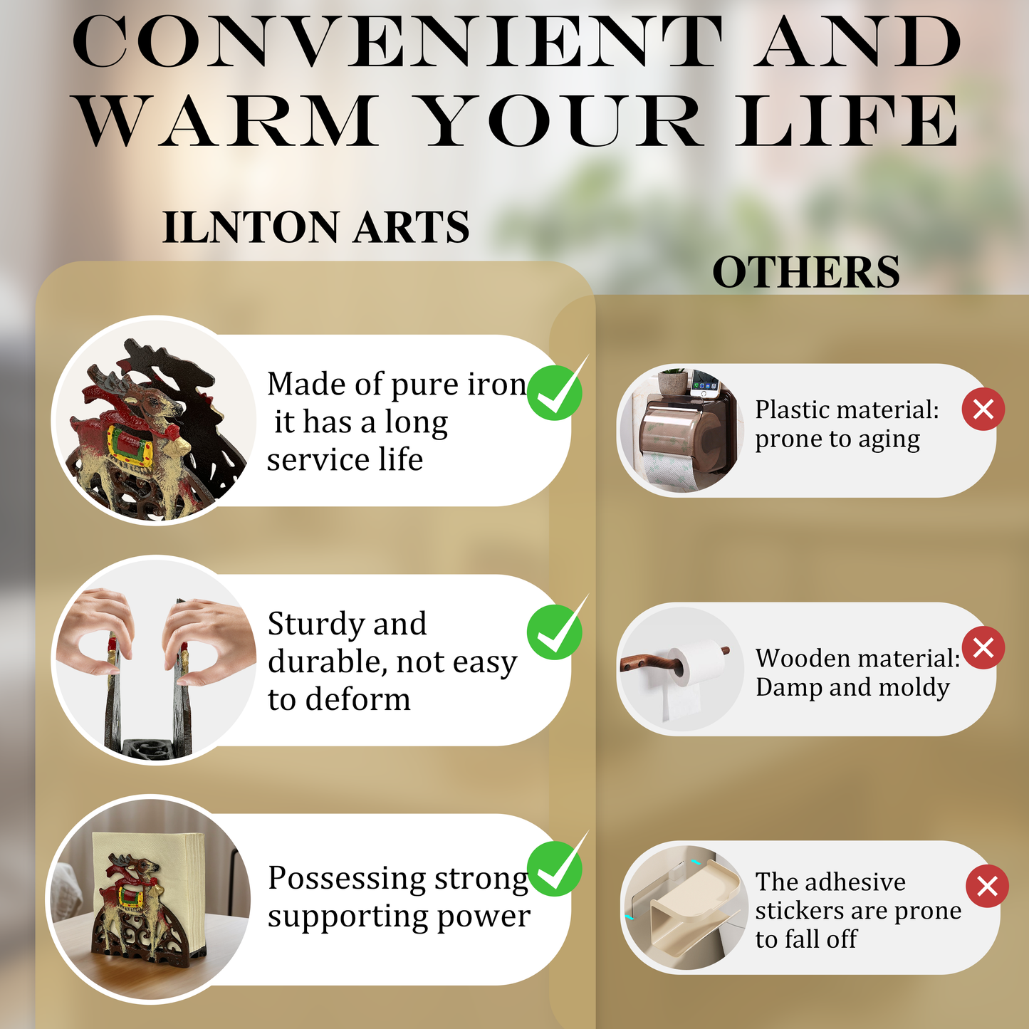 Christmas Cast Iron Napkin Holder，Retro Industrial Tissue Paper Dispenser for Table,