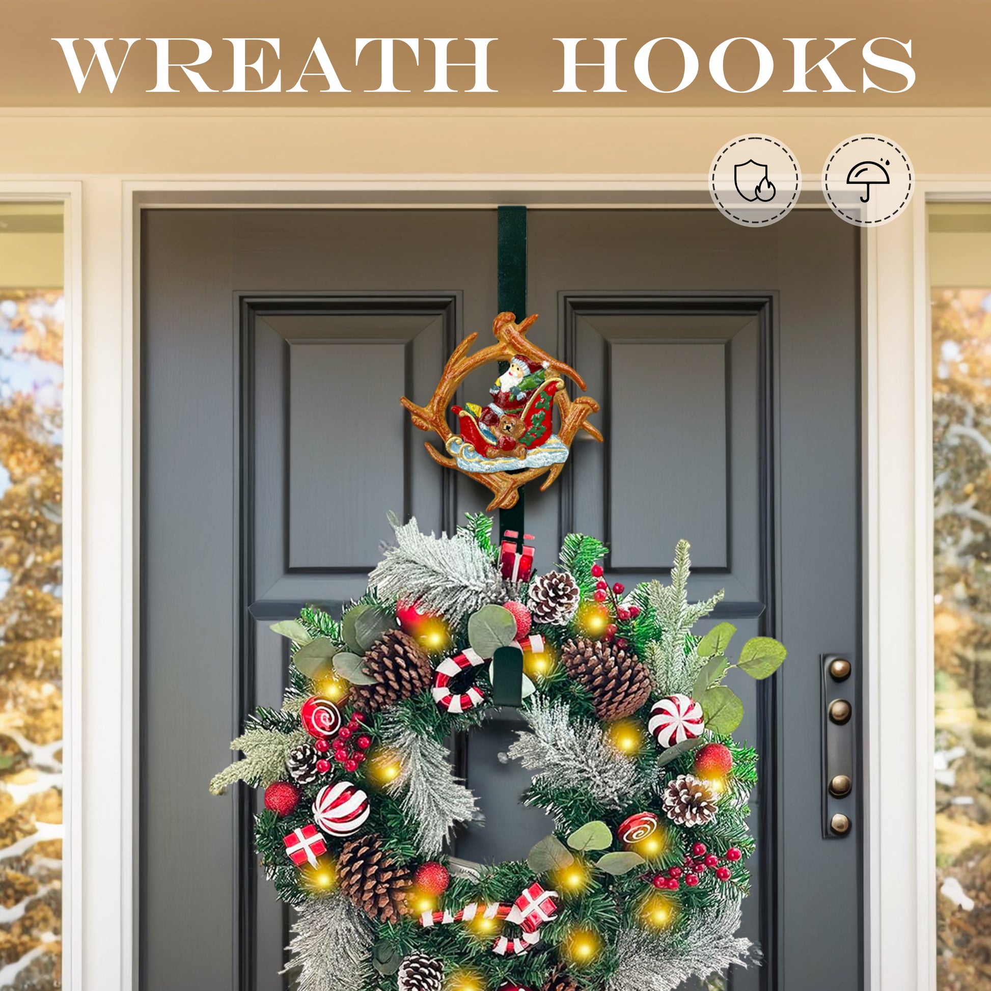 Heavy Duty Door Wreath Hanger and Wreath Hook,
for Fall and Christmas Holiday Decorations