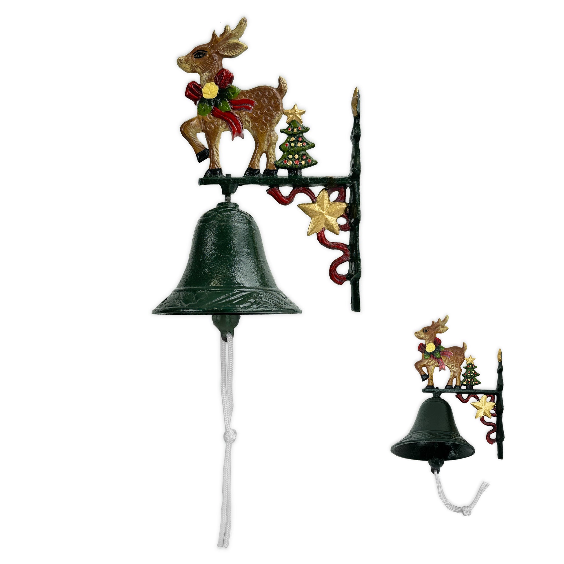 Christmas Outdoor Dinner Bell, 
Cast Iron Hand-Painted Rustic Dinner Bell with Bracket