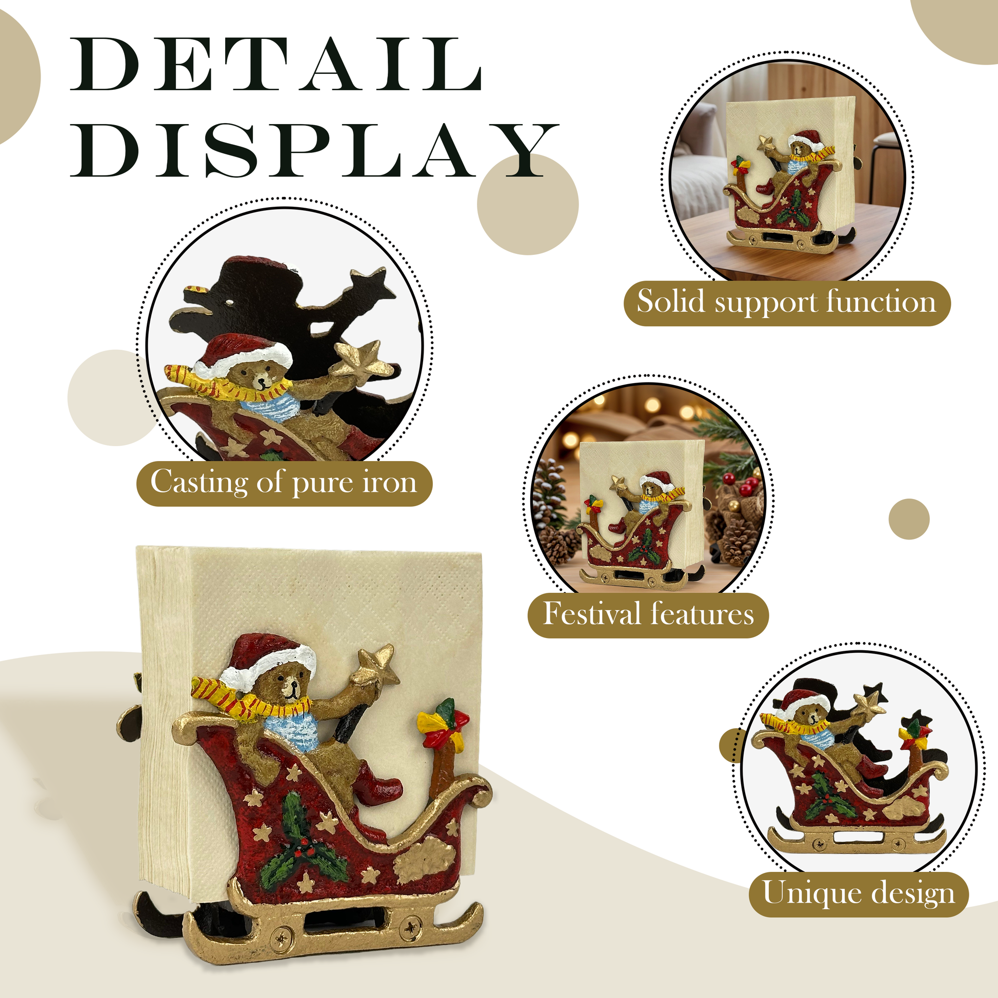 Durable Pure Iron Napkin Stand for Paper Napkins, 
Unique Holiday Home Decor