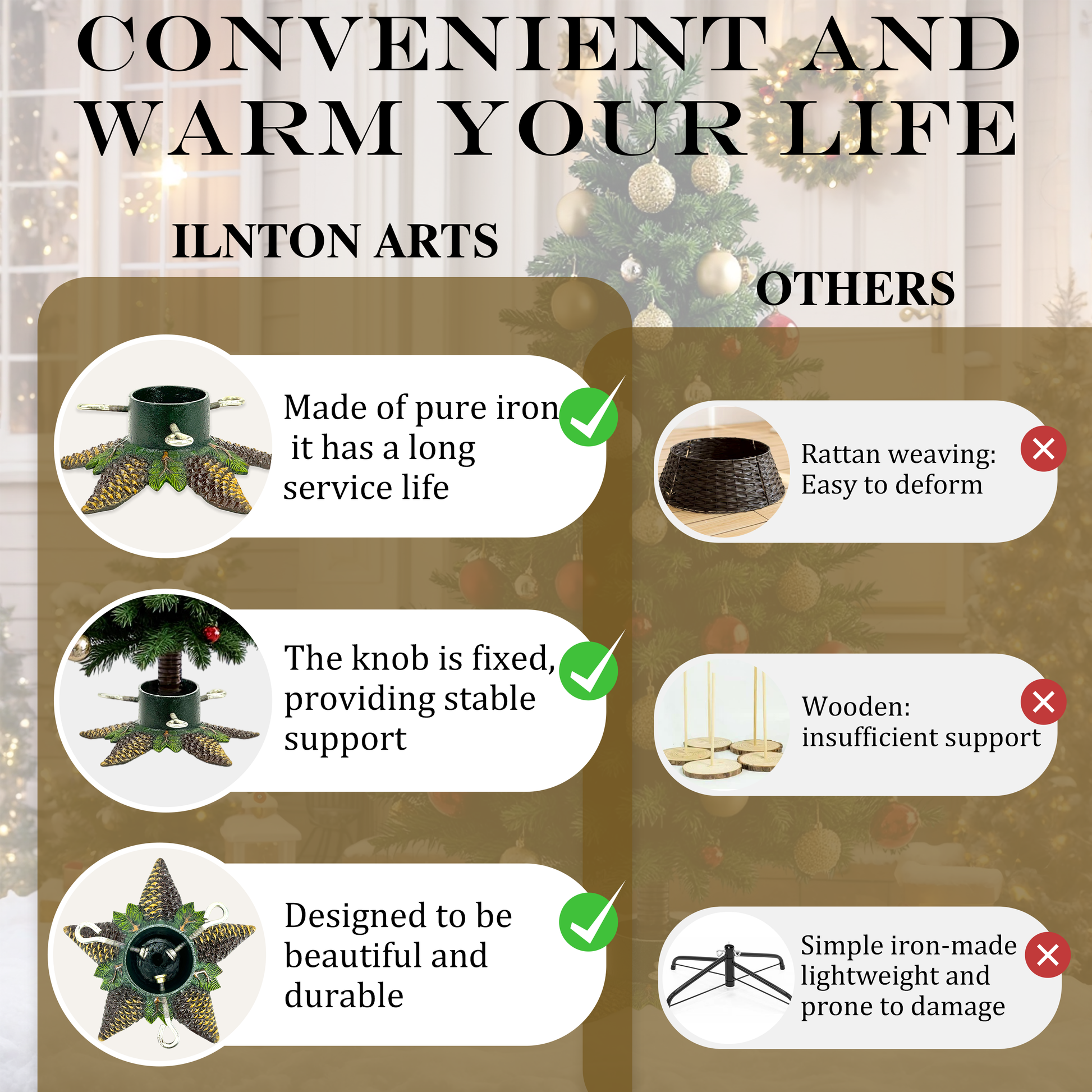 Pinecone-designed Christmas Tree Holder Base for Holiday Decor