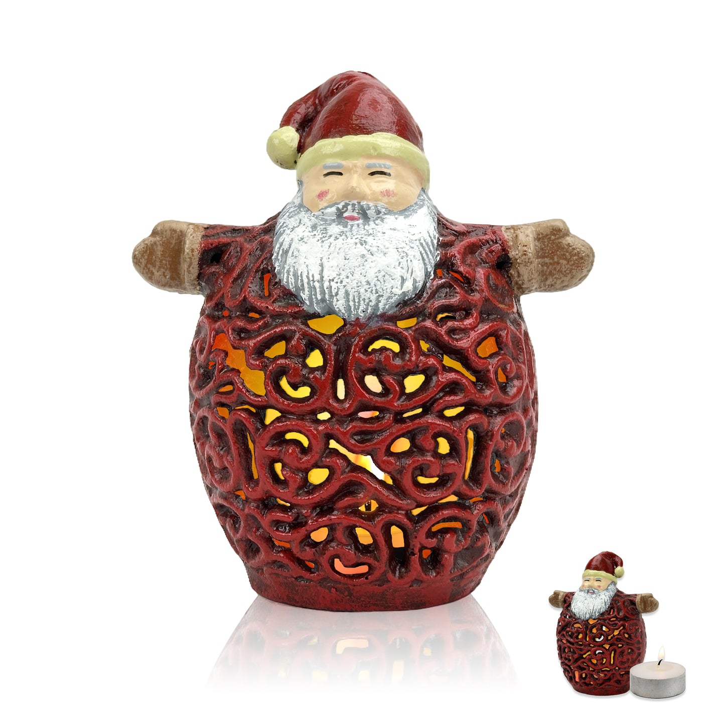 Santa Claus Tea Light Candle Holders, 
Cast Aluminium Christmas Centerpiece for Tables