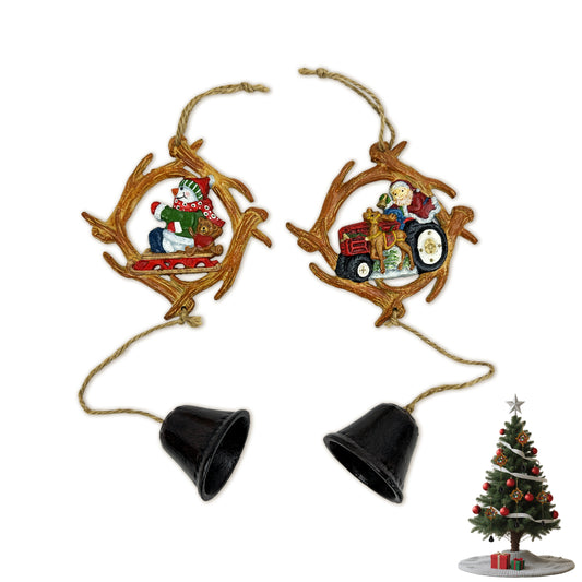 Cast Iron Snowman and Santa Claus with Bells, 
Hanging Christmas Tree Decorations for Home