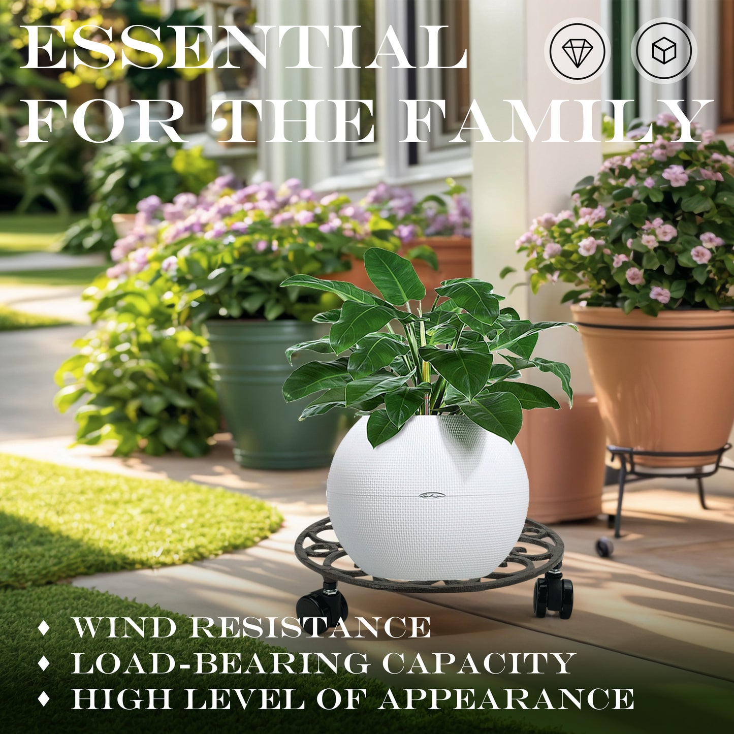 outdoor flower pot base,
movable base for flower pot, 
rolling plant stand